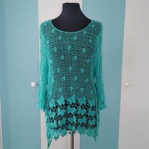 Handmade Crochet Top Teal Blouse for Women